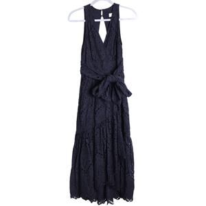 MAEVE Eyelet Wrap Midi Dress Black Sleeveless Cut Out Back Women's 2